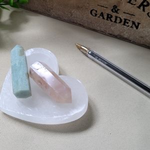 Crystal Selenite Heart bowl and towers